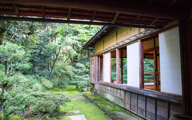 和室の中から草木や家の角が見える写真