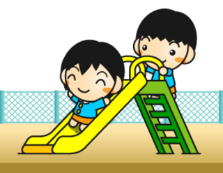 女の子と男の子が滑り台で遊んでいるイラスト