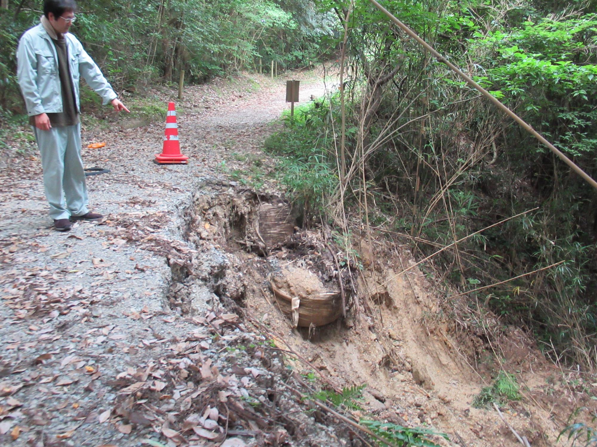 末森城跡 崩落地点（東から）