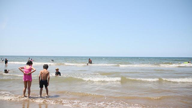 水着を着た様々な人が、海水浴を楽しんでいる写真